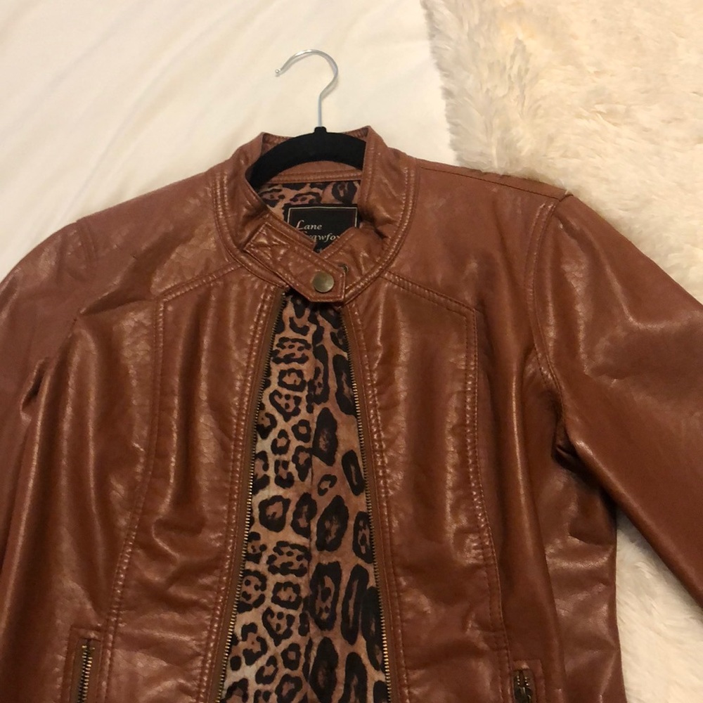 Brown Leather Jacket with Cheetah Imprint
